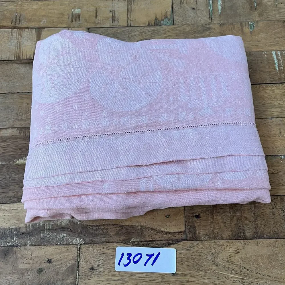 Vintage Linen Tablecloth Light Pink Persian Style Reversible 54